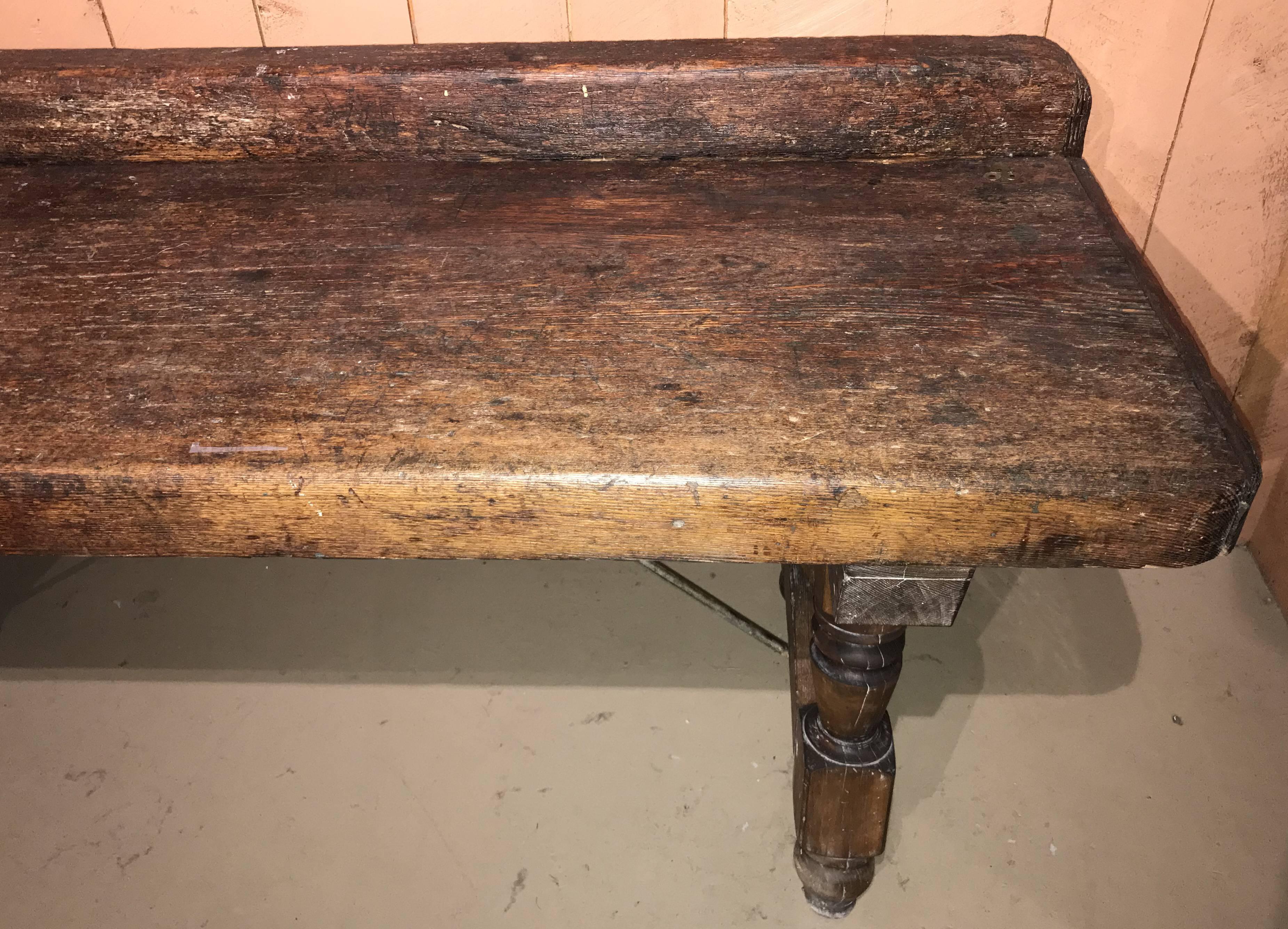 Hand-Carved 19th Century Continental Counter, Workbench, or Server with Crest Rail