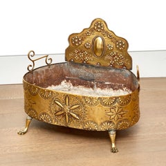 19th Century Continental Embossed Brass Jardiniere With Paw Feet