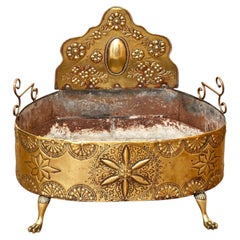 19th Century Continental Embossed Brass Jardiniere With Paw Feet