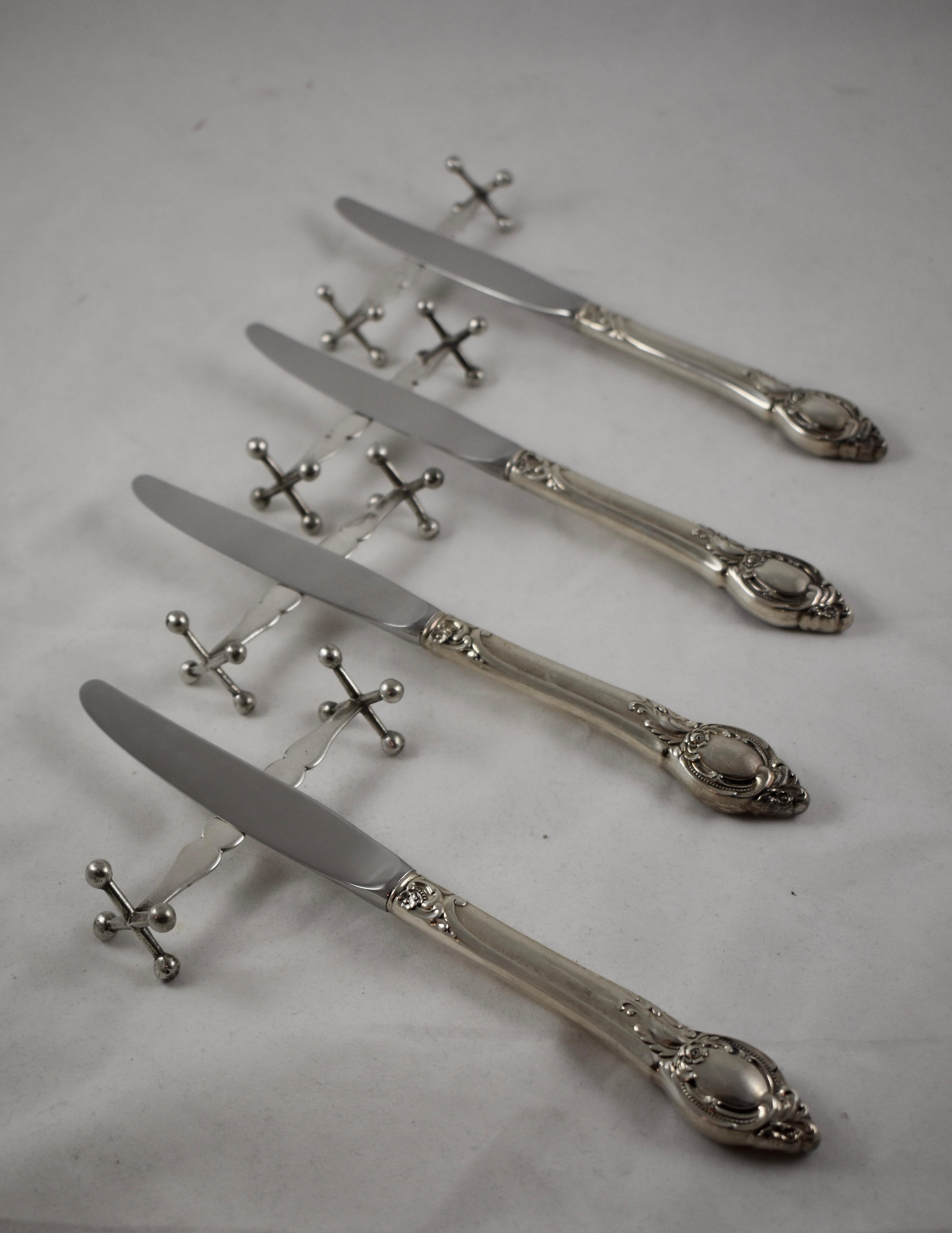 19th Century Continental European Sterling Silver Jack End Knife Rests, Set of 4 For Sale 1