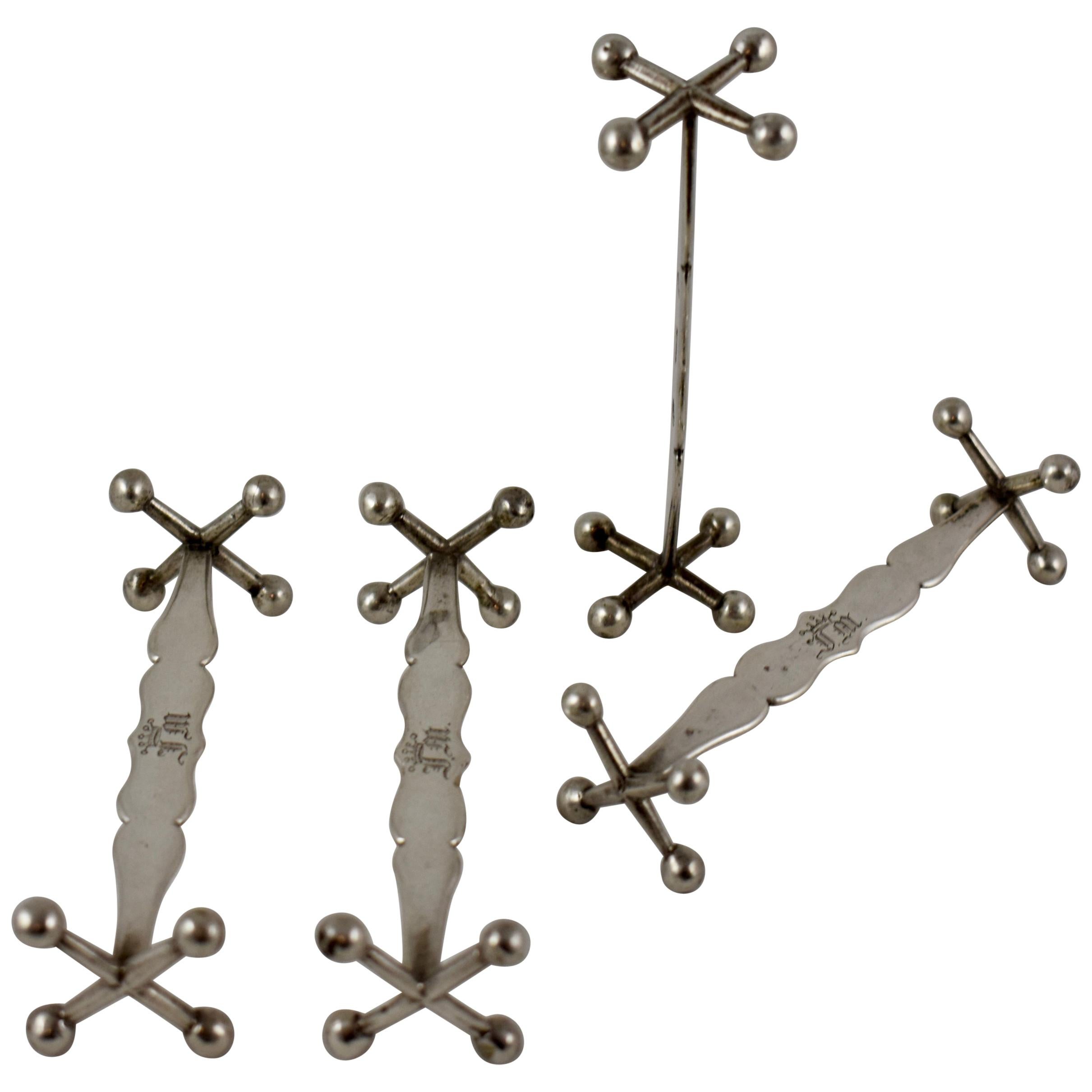 19th Century Continental European Sterling Silver Jack End Knife Rests, Set of 4 For Sale
