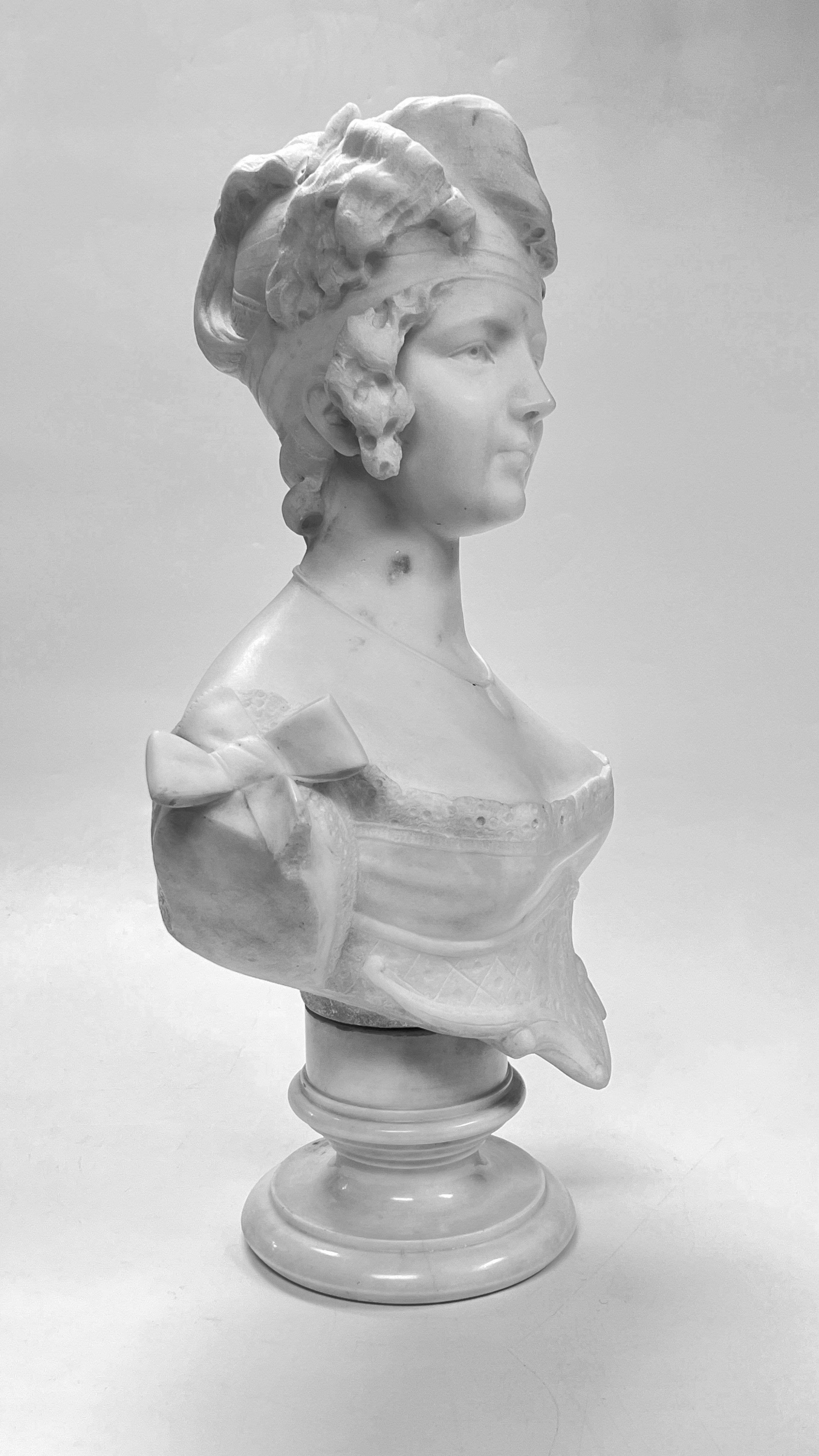 Neoclassical 19th Century Continental Female Bust Sculpture in White Marble For Sale