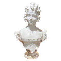 19th Century Continental Female Bust Sculpture in White Marble