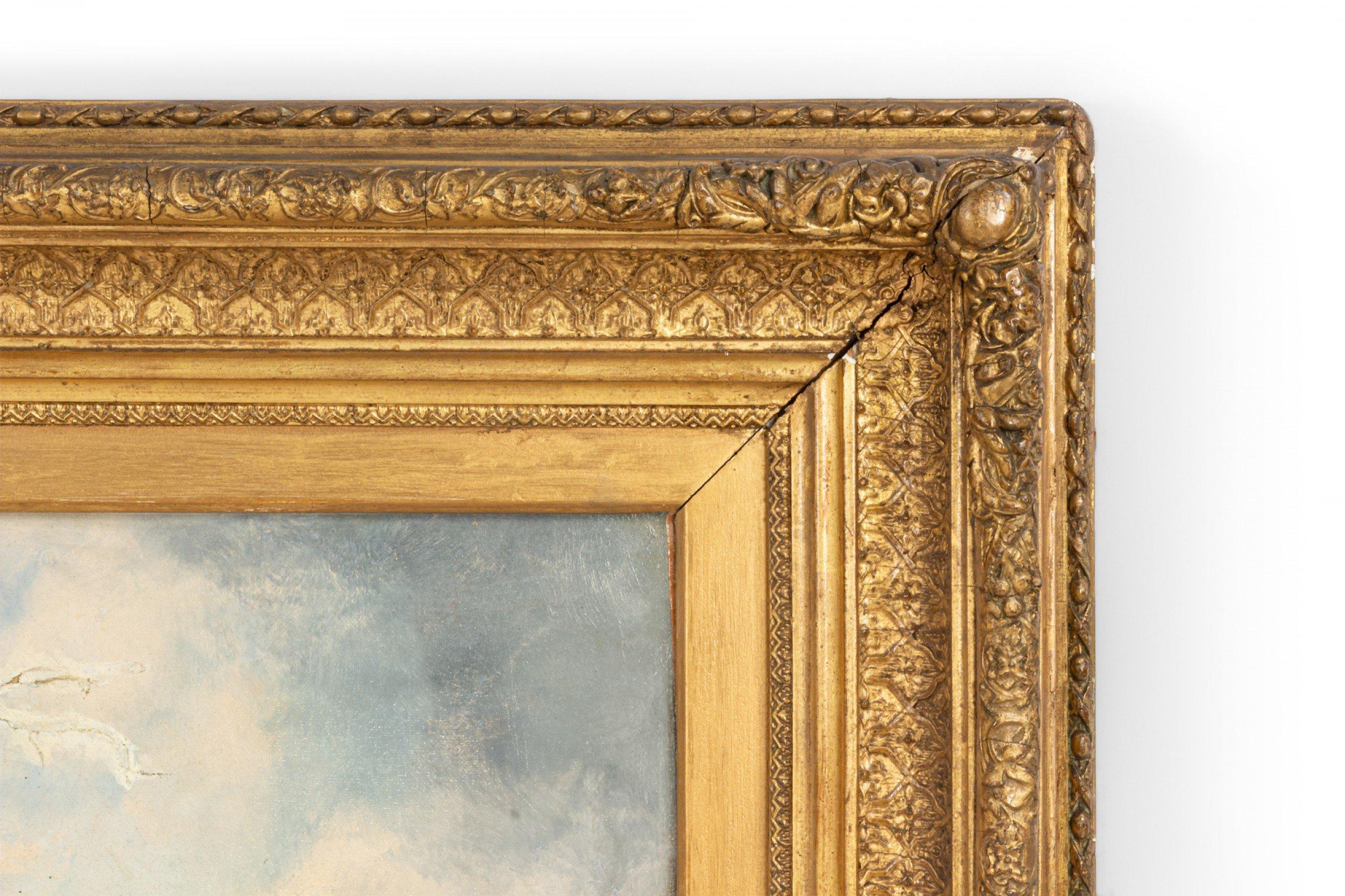 Other 19th Century Continental German Oil Landscape in a Gilt Wood Frame Signed For Sale