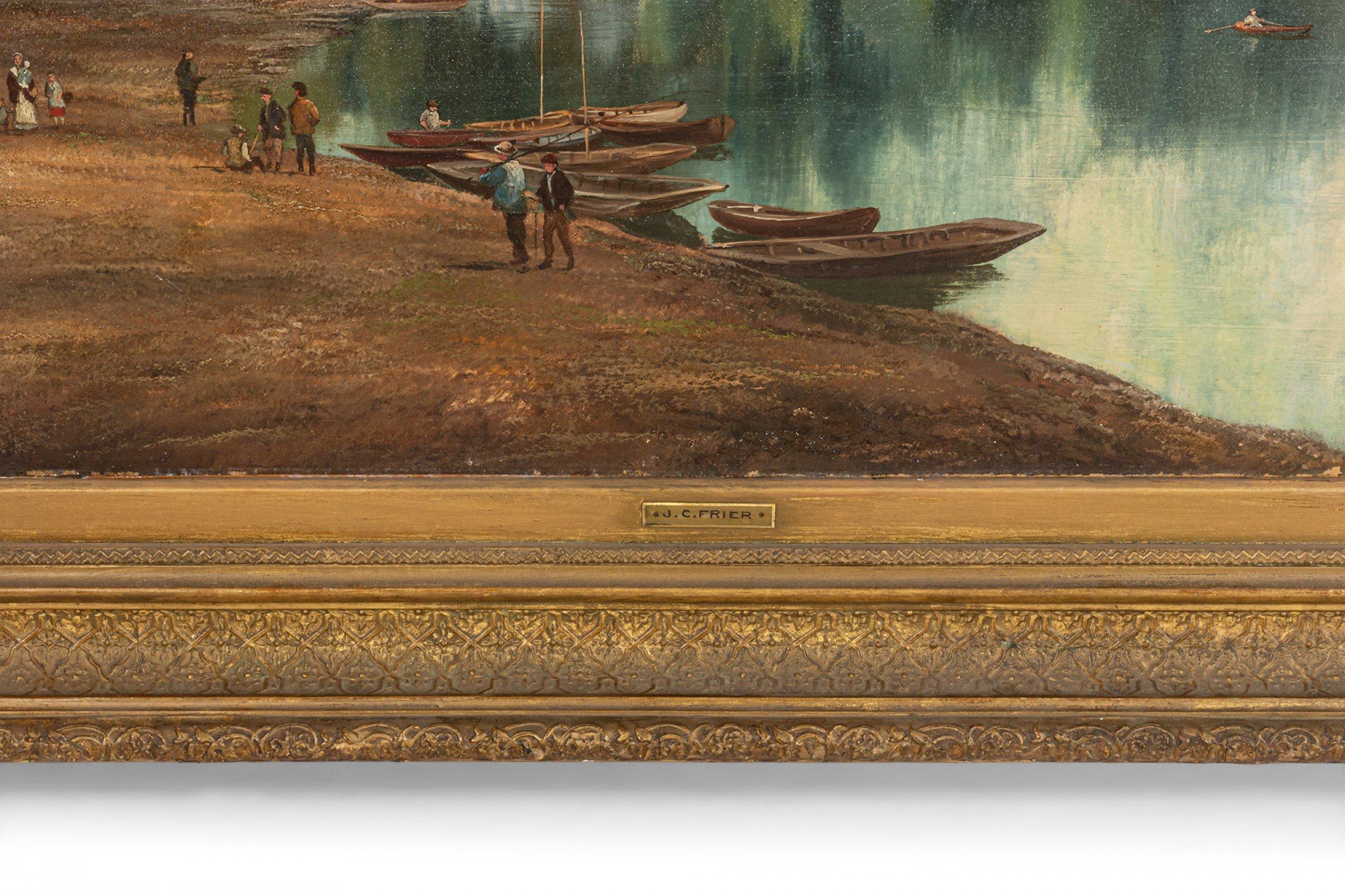 19th Century Continental German Oil Landscape in a Gilt Wood Frame Signed For Sale 1