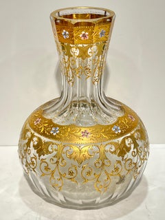 19th Century Continental Gilt Enameled Glass Decanter Set attributed to Moser