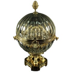 Antique 19th Century Continental Gilt Metal Cut Glass Tantalus Cordial Set