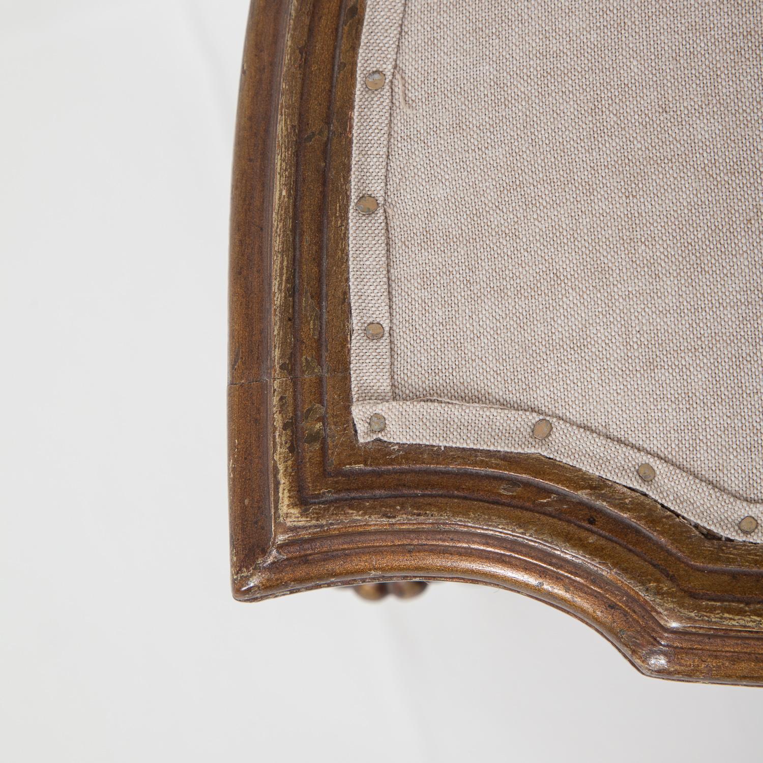 19th Century Continental Gilt Side Chairs reupholstered in Linen For Sale 5