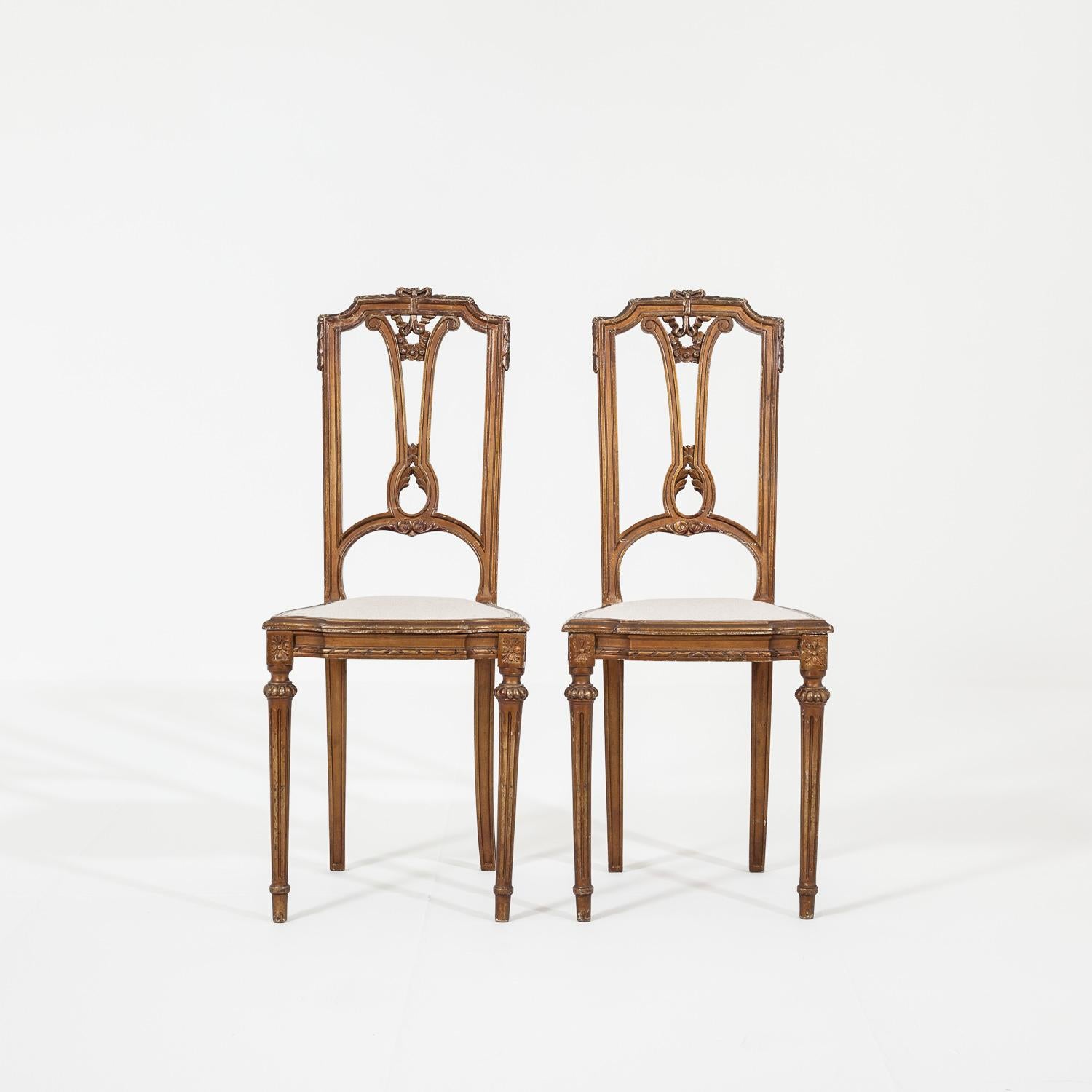 Giltwood 19th Century Continental Gilt Side Chairs reupholstered in Linen For Sale