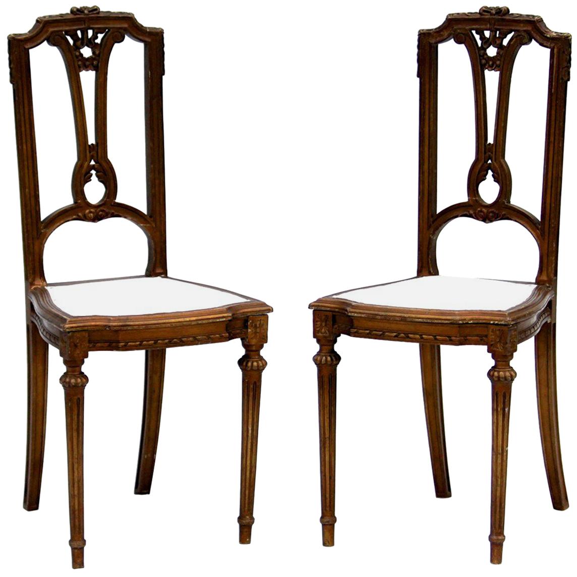 19th Century Continental Gilt Side Chairs reupholstered in Linen For Sale