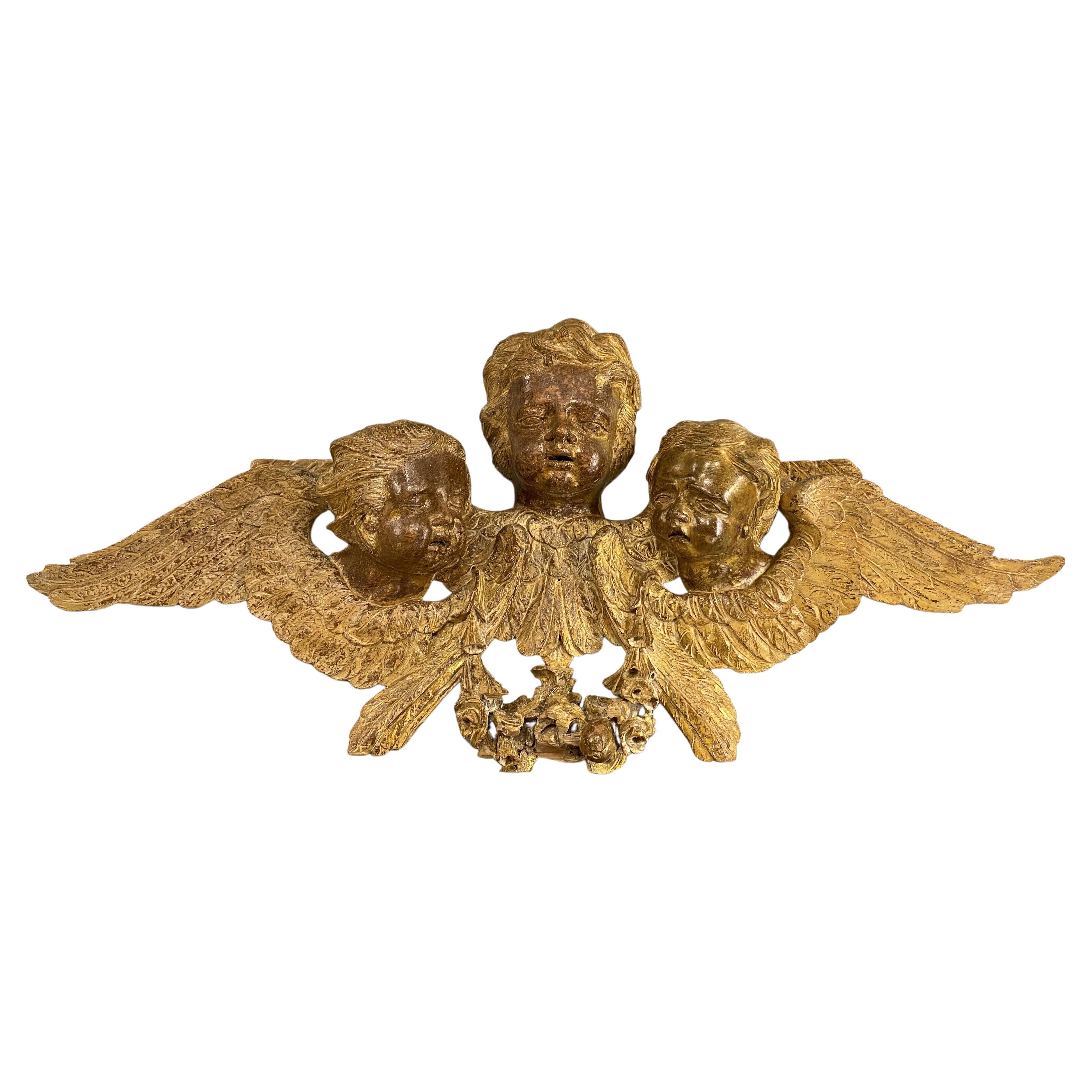 19th Century Continental Group of Three Carved Giltwood Cherubs For Sale