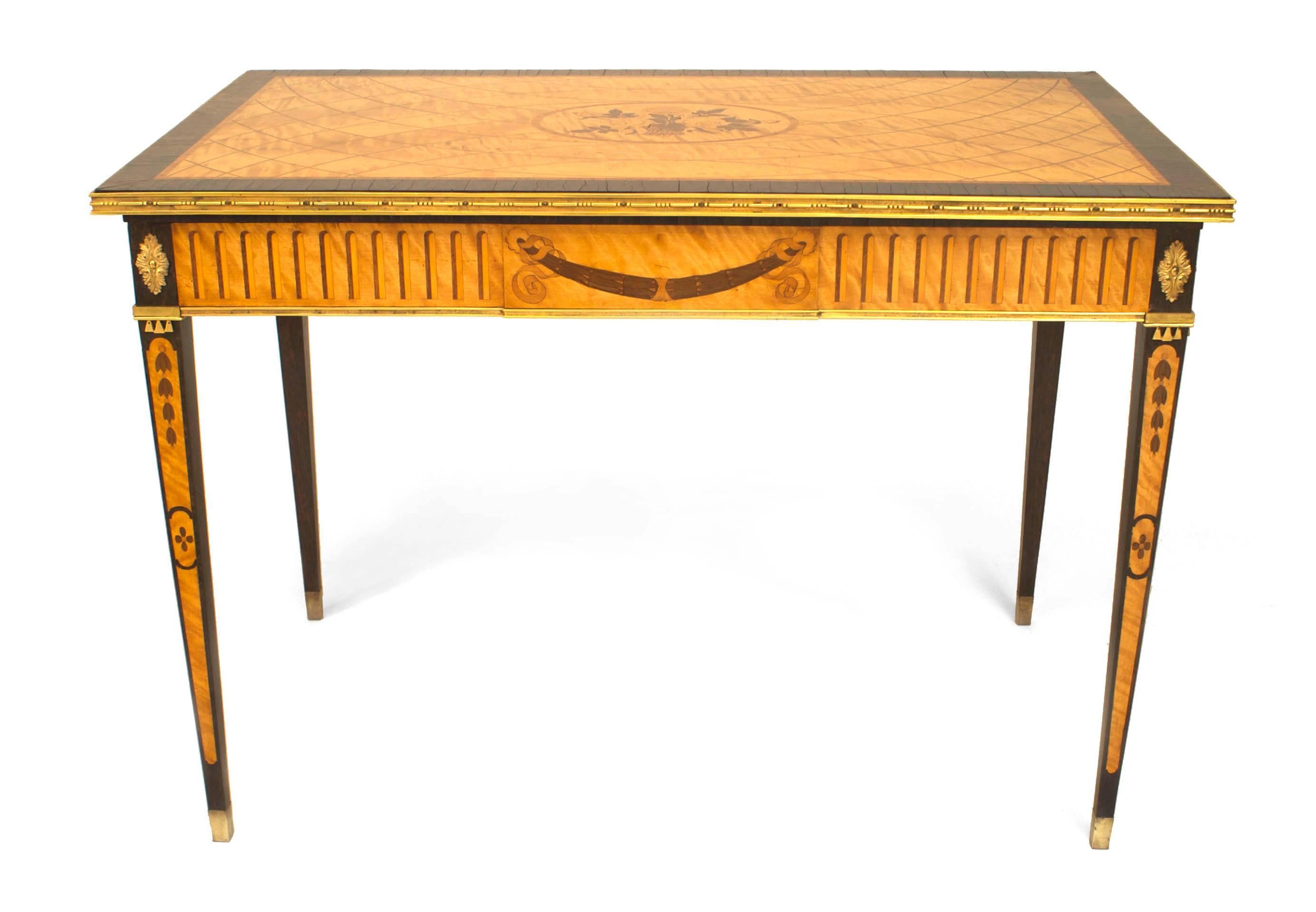 Swedish Continental Satin Maple Medallion End Table