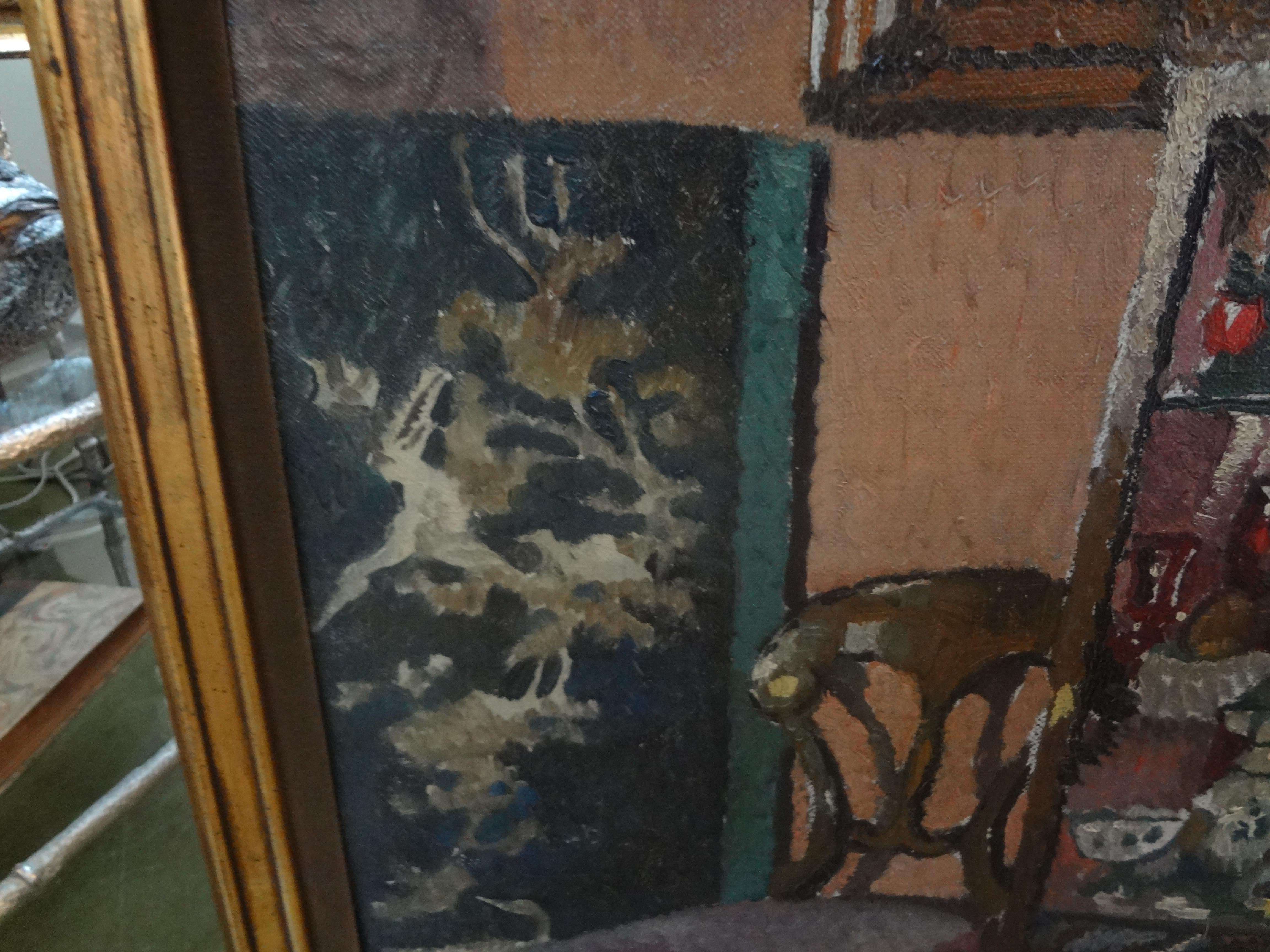 Toile Peinture à l'huile sur toile de Ritta Boemm représentant une scène d'intérieur continentale, XIXe siècle en vente