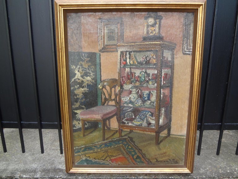 19th Century Continental Interior Scene Oil on Canvas Painting For Sale 9