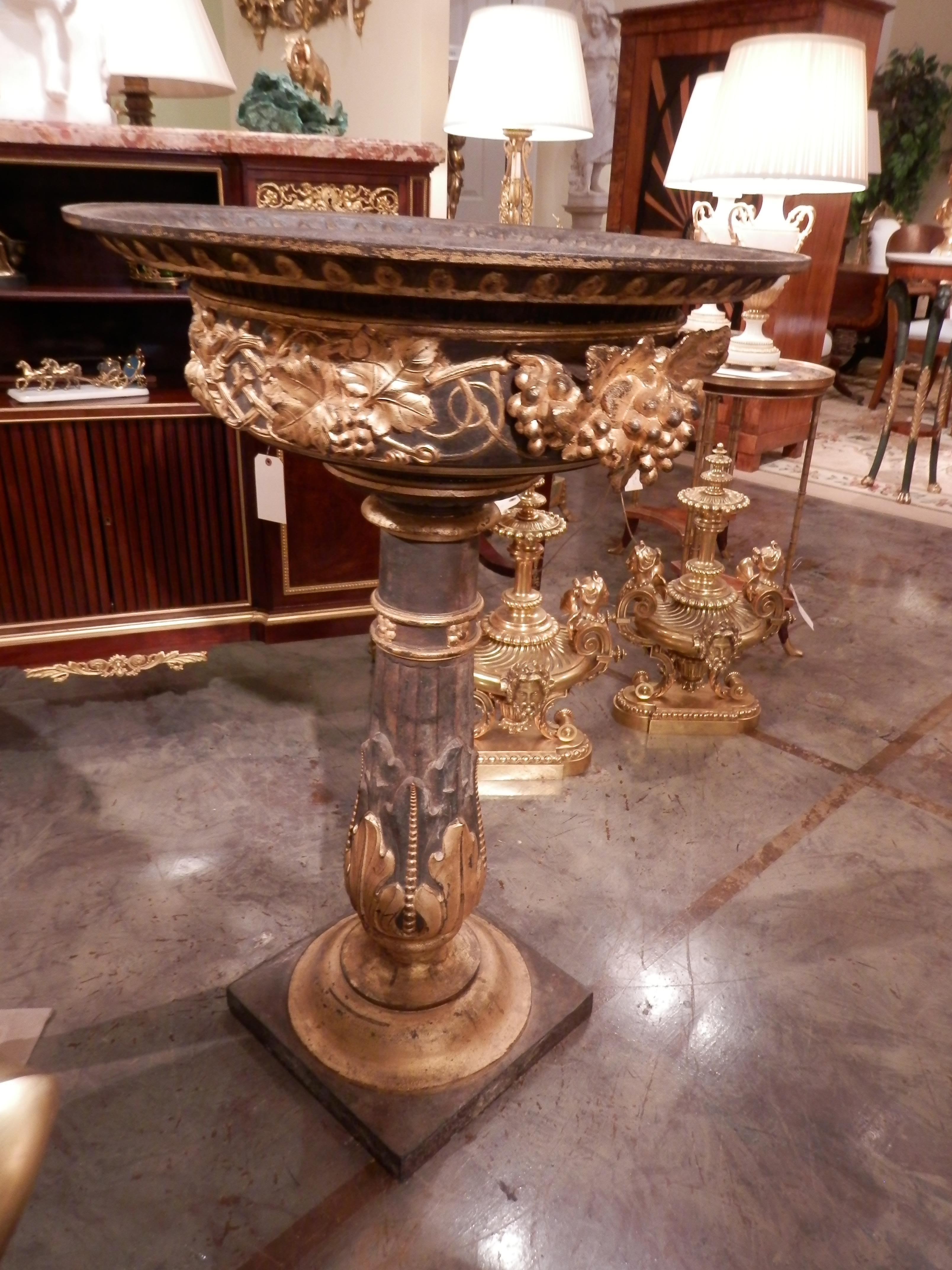 Italian 19th Century Continental Iron and Gilt Pedestal  Birdbath or Fountain For Sale
