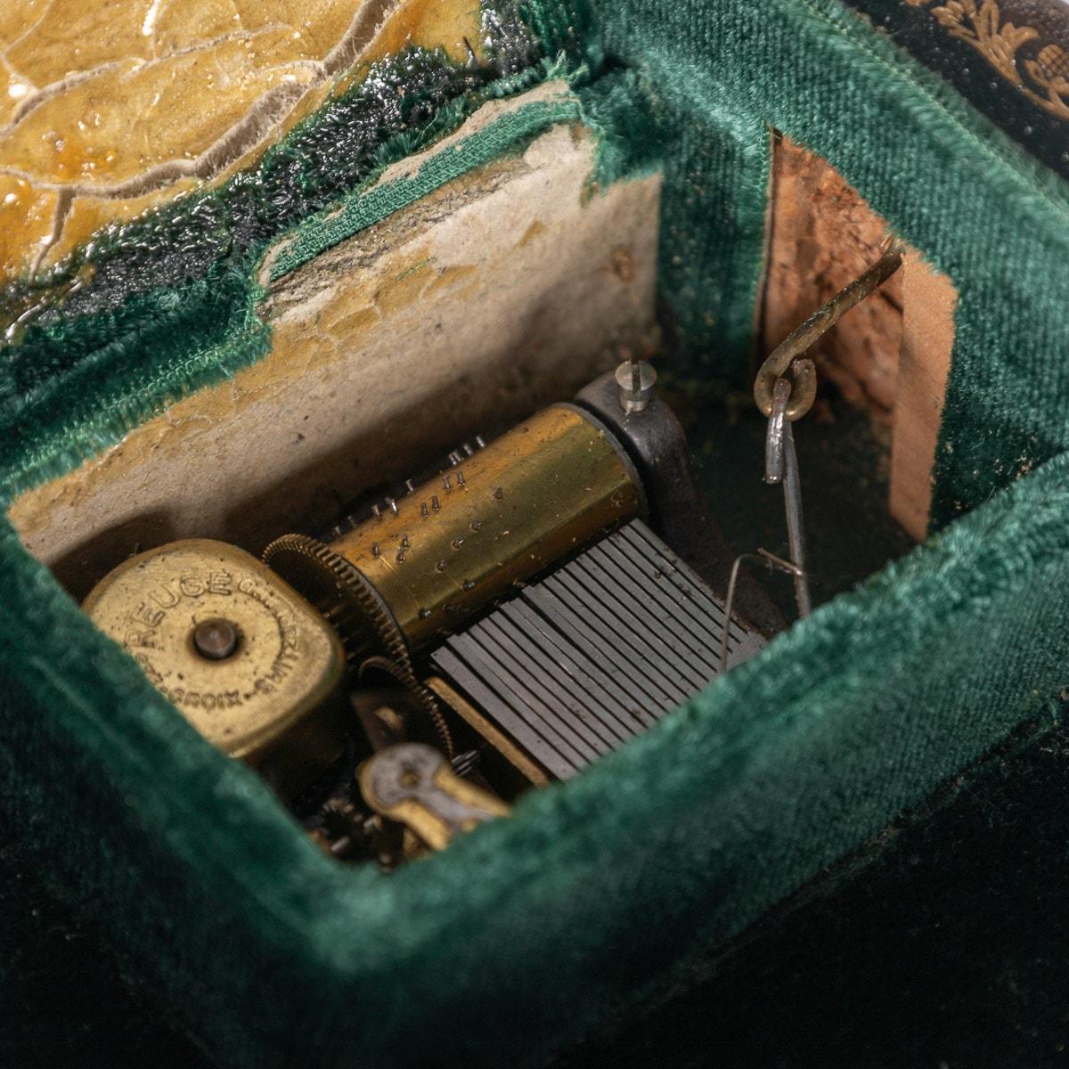 Boîte à bijoux de musique Reuge en cuir continental du 19ème siècle, vers 1880 9