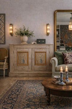 19th Century Continental Limed Oak Commode with Hand-Painted Floral Inset Panels