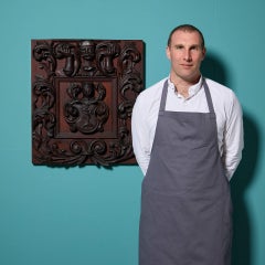 19th Century Continental Mahogany Armorial Wood Carving