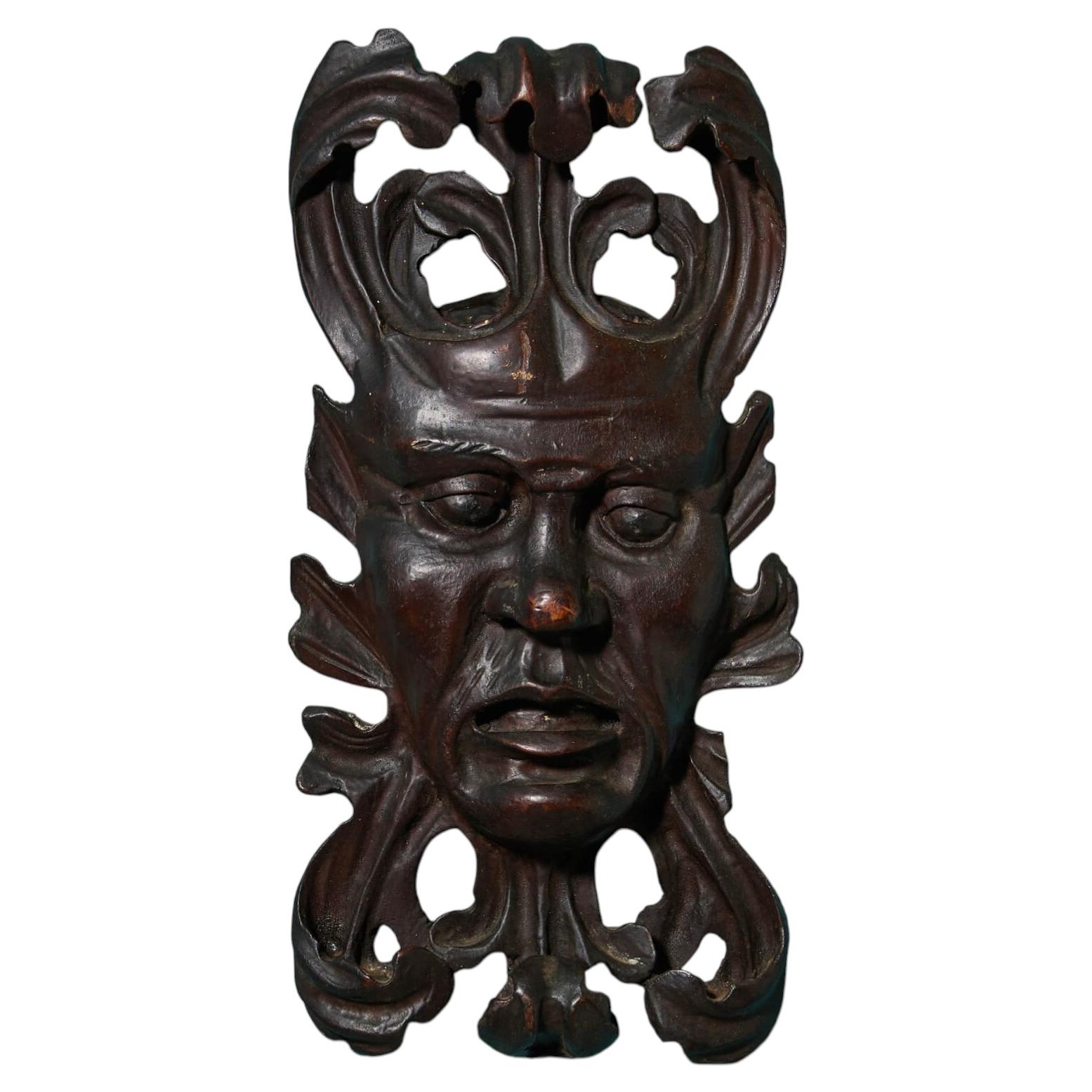 19th Century Continental Mahogany Green Man Wood Carving