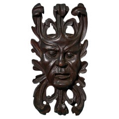 19th Century Continental Mahogany Green Man Wood Carving