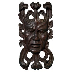 19th Century Continental Mahogany Green Man Wood Carving