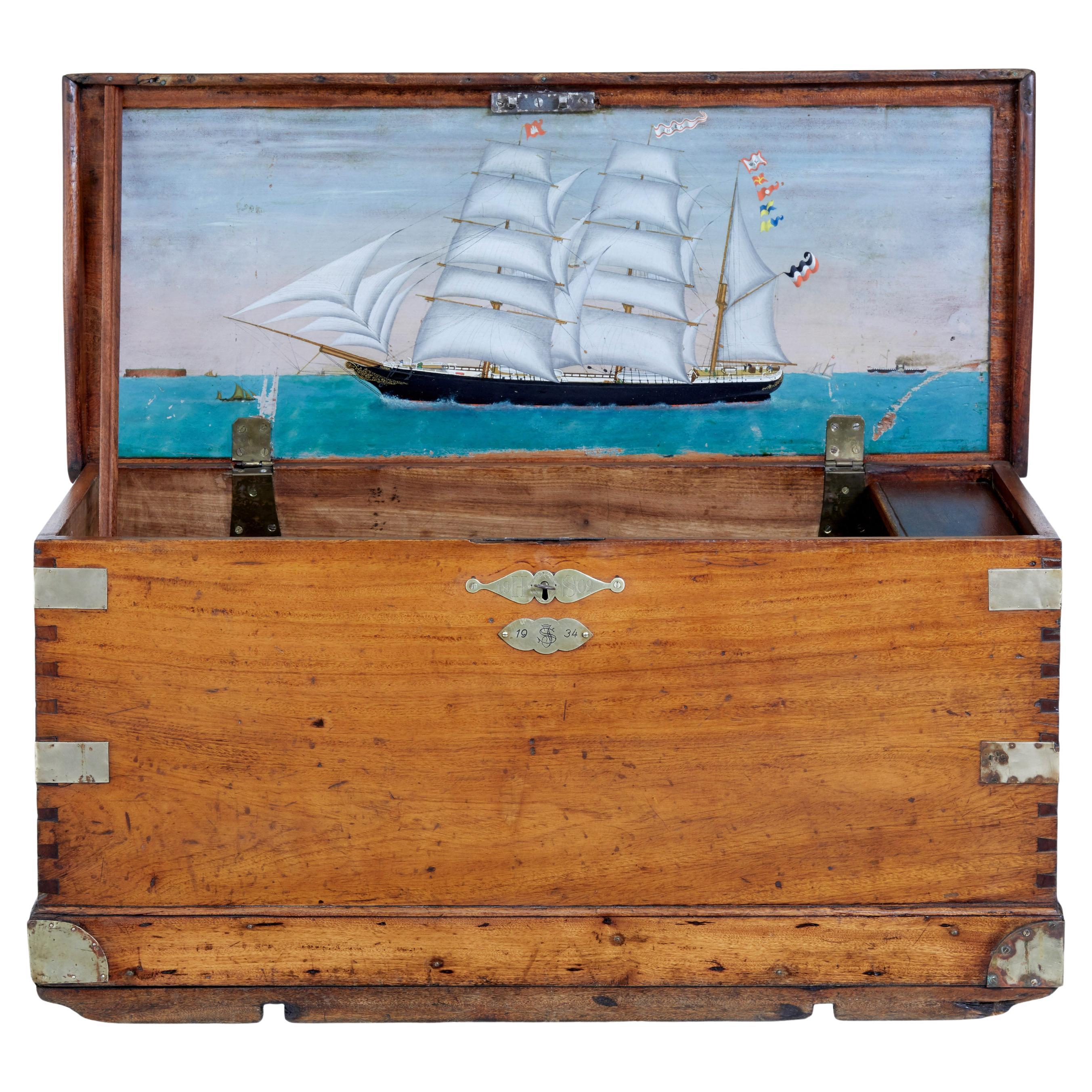 19th Century continental mahogany maritime chest For Sale