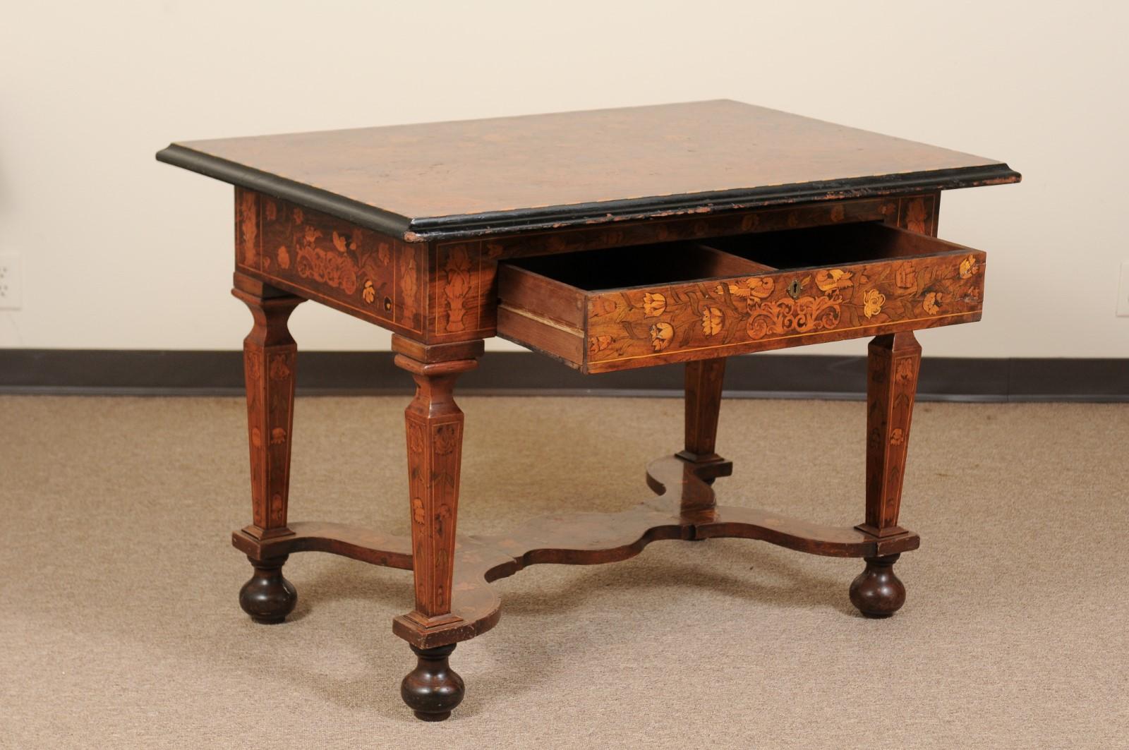 European 19th Century Continental Marquetry Inlaid Center Table For Sale