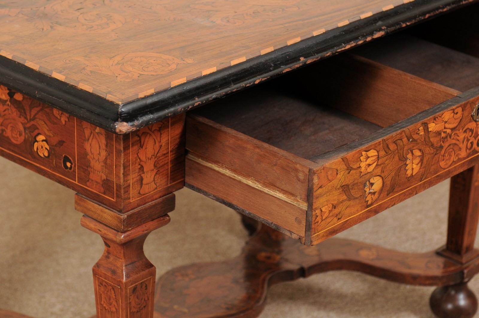 Inlay 19th Century Continental Marquetry Inlaid Center Table For Sale
