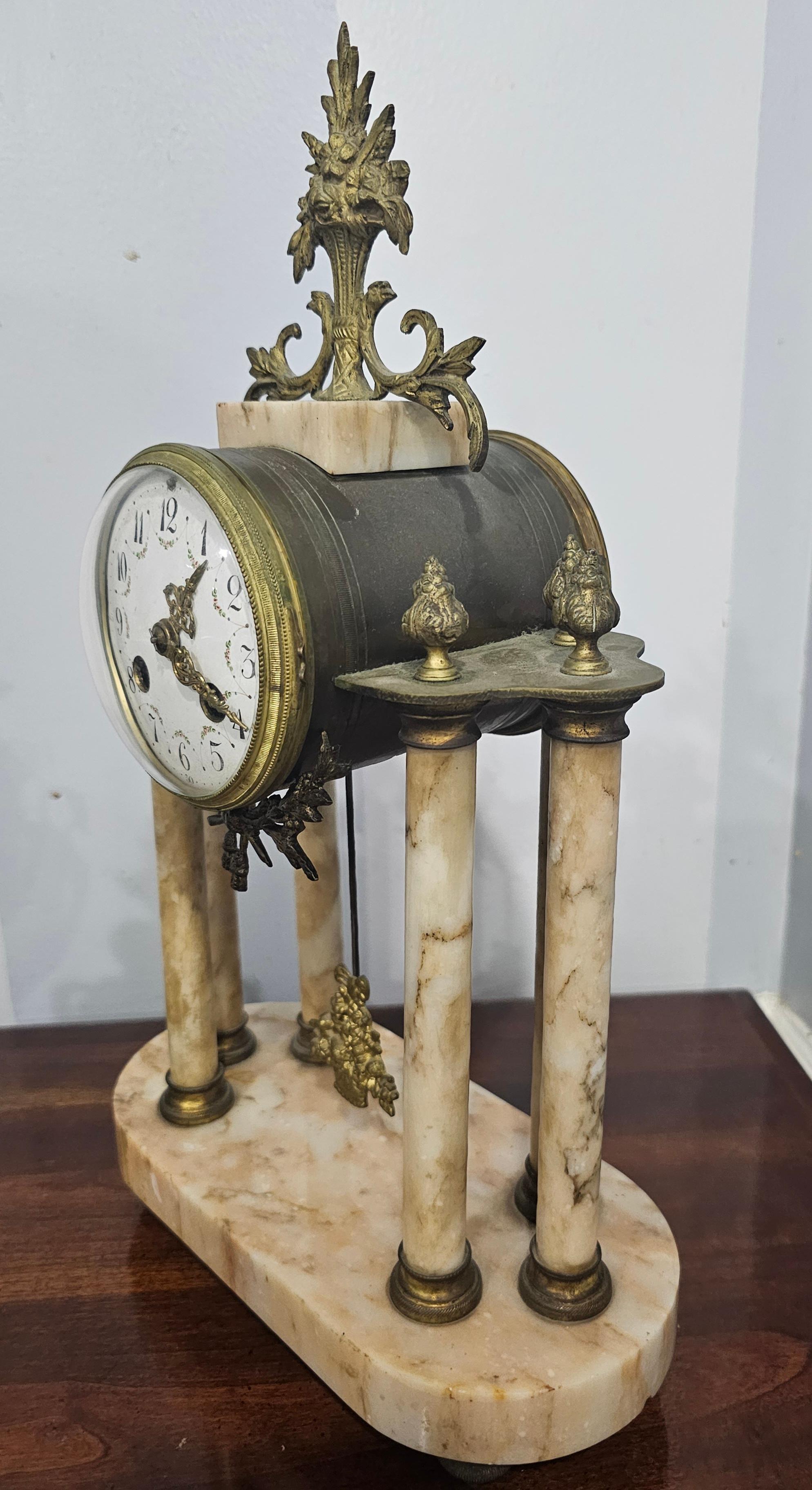 Other 19th Century Continental Neoclassical Style Brass and Marble Clock Garniture Set For Sale
