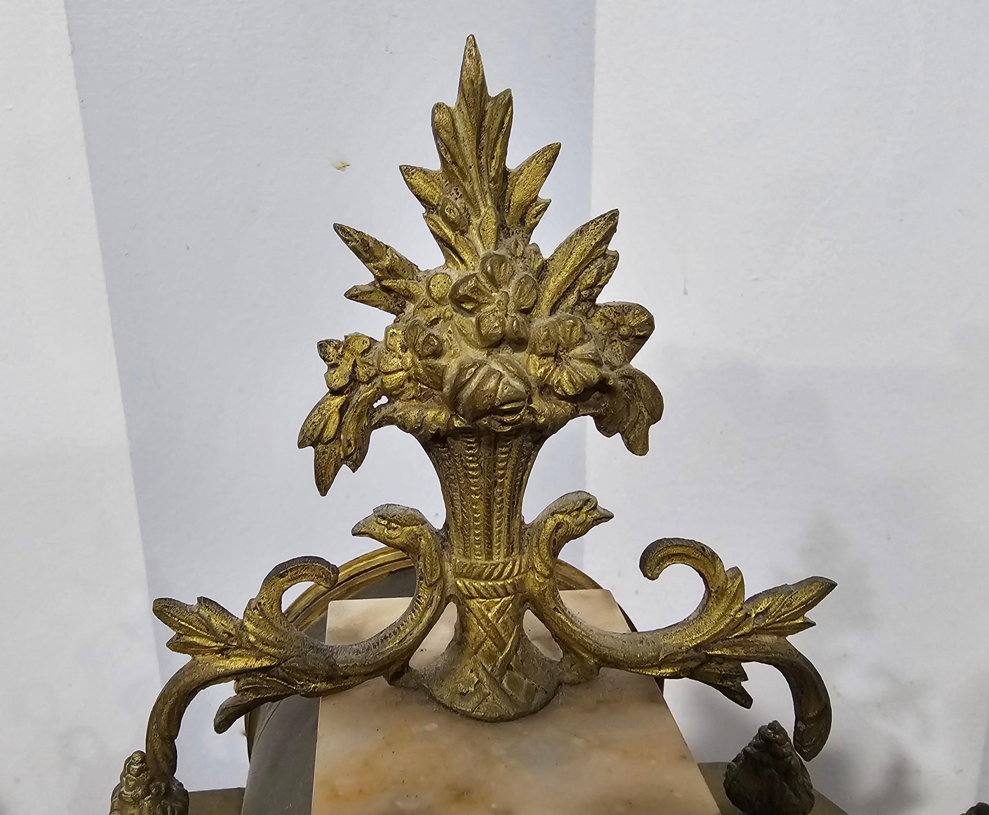 Metal 19th Century Continental Neoclassical Style Brass and Marble Clock Garniture Set For Sale