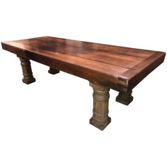 19th Century Continental Oak Refectory Table with Turned Leg Base
