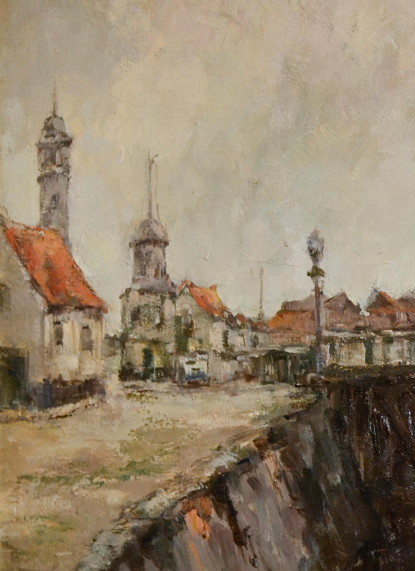 European 19th Century Continental Oil of Harbor Scene