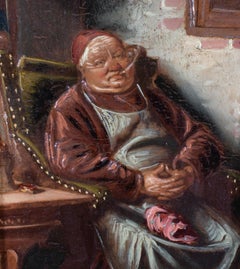 19th Century Continental Oil on Board Monk Smoking a Cigarette