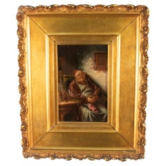 19th Century Continental Oil on Board Monk Smoking a Cigarette