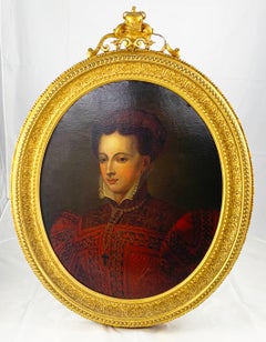 19th Century Continental Oil On Canvas Of A Lady In 16th Century Dress