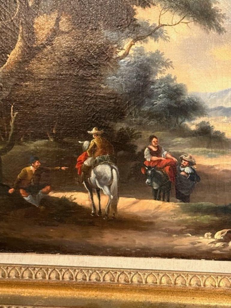 19th Century Continental Oil on Canvas Painting in Giltwood Frame In Good Condition For Sale In Dallas, TX