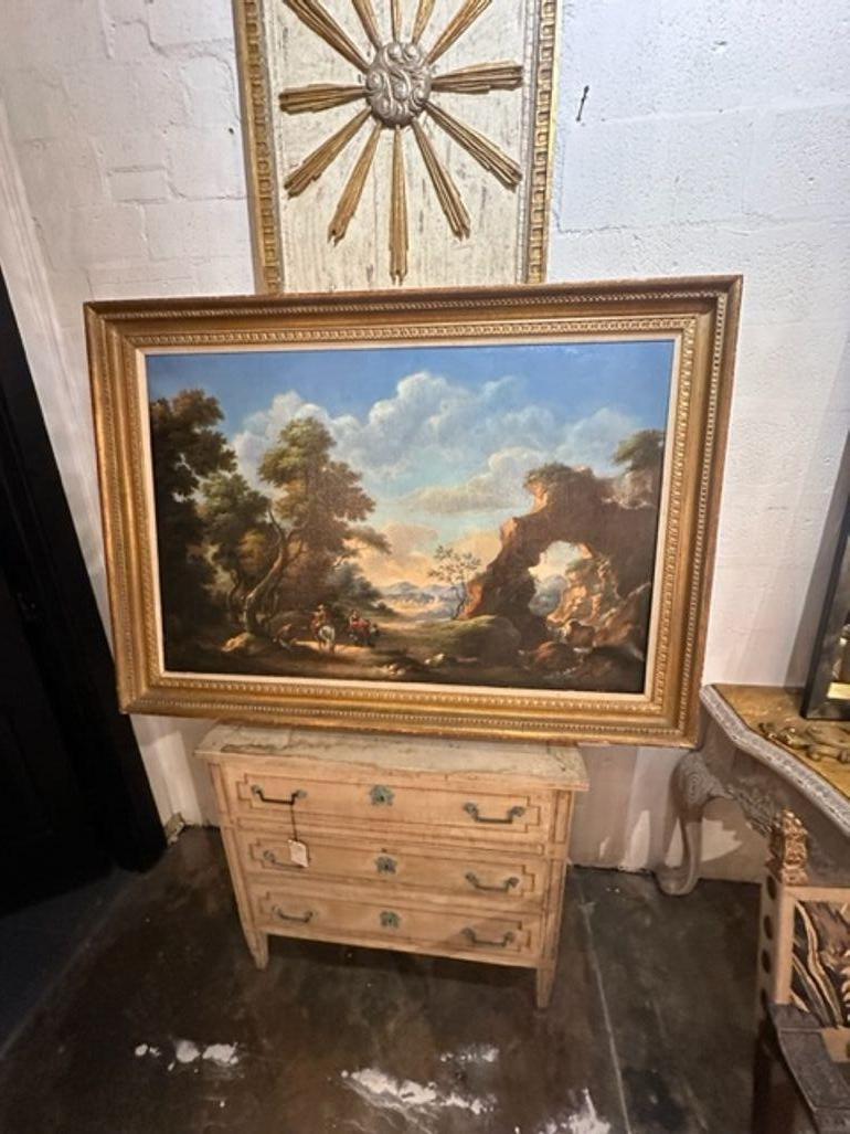 19th Century Continental Oil on Canvas Painting in Giltwood Frame For Sale 5