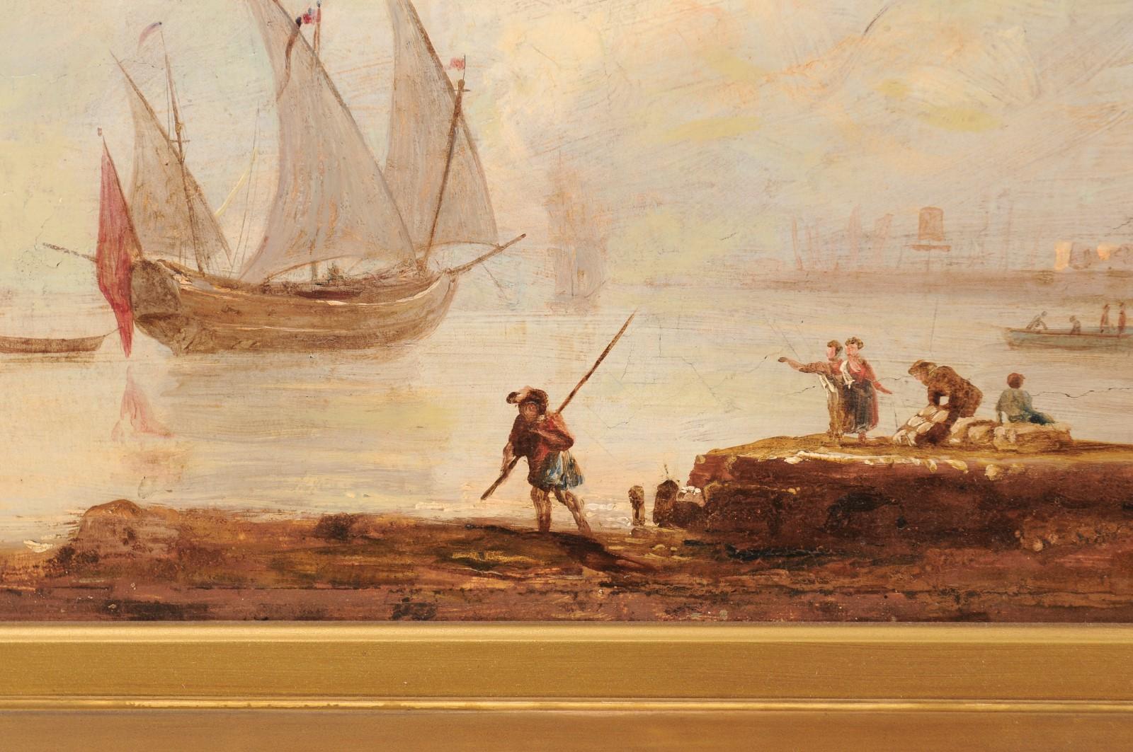 19th Century Continental Oil on Canvas Painting of Harbor 2