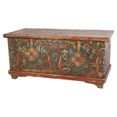 Antique 19th Century Continental Painted Pine Trunk
