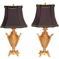 19th Century Continental Pair of Gilt Metal Vases as Lamps