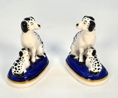 19th century Continental pair of miniature porcelain hand painted dogs, C 1890