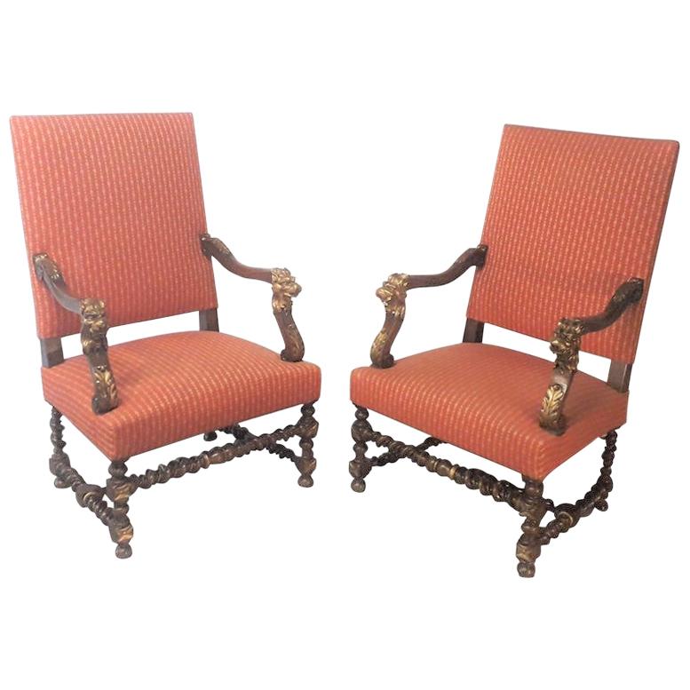 19th Century Continental Pair of Walnut Armchairs