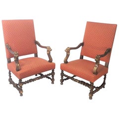 19th Century Continental Pair of Walnut Armchairs