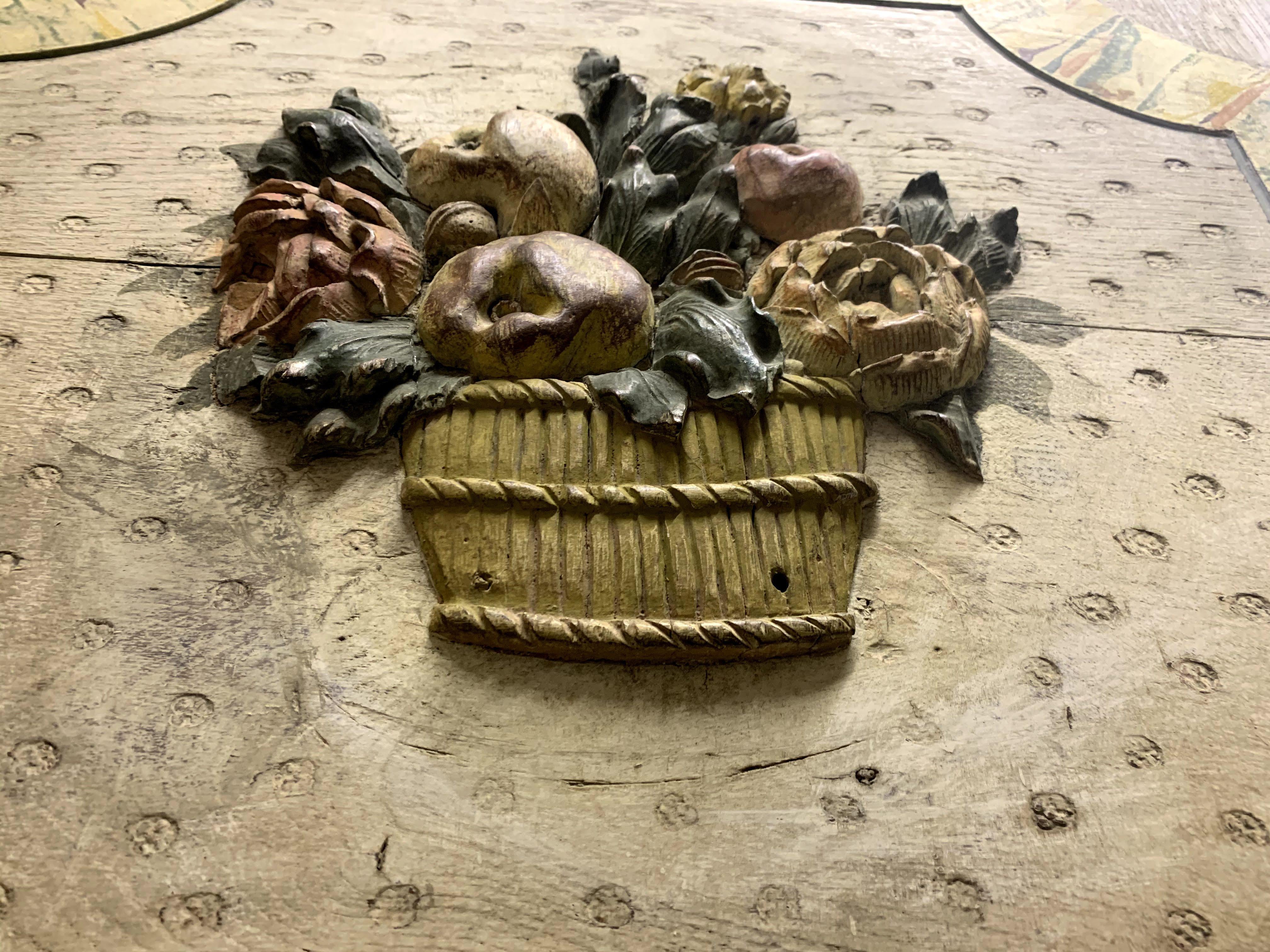 carved basket of fruit in architecture