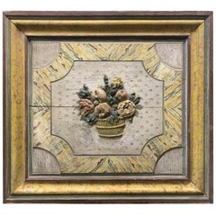 19th Century Continental Panel with Carved Basket of Fruit and Flowers