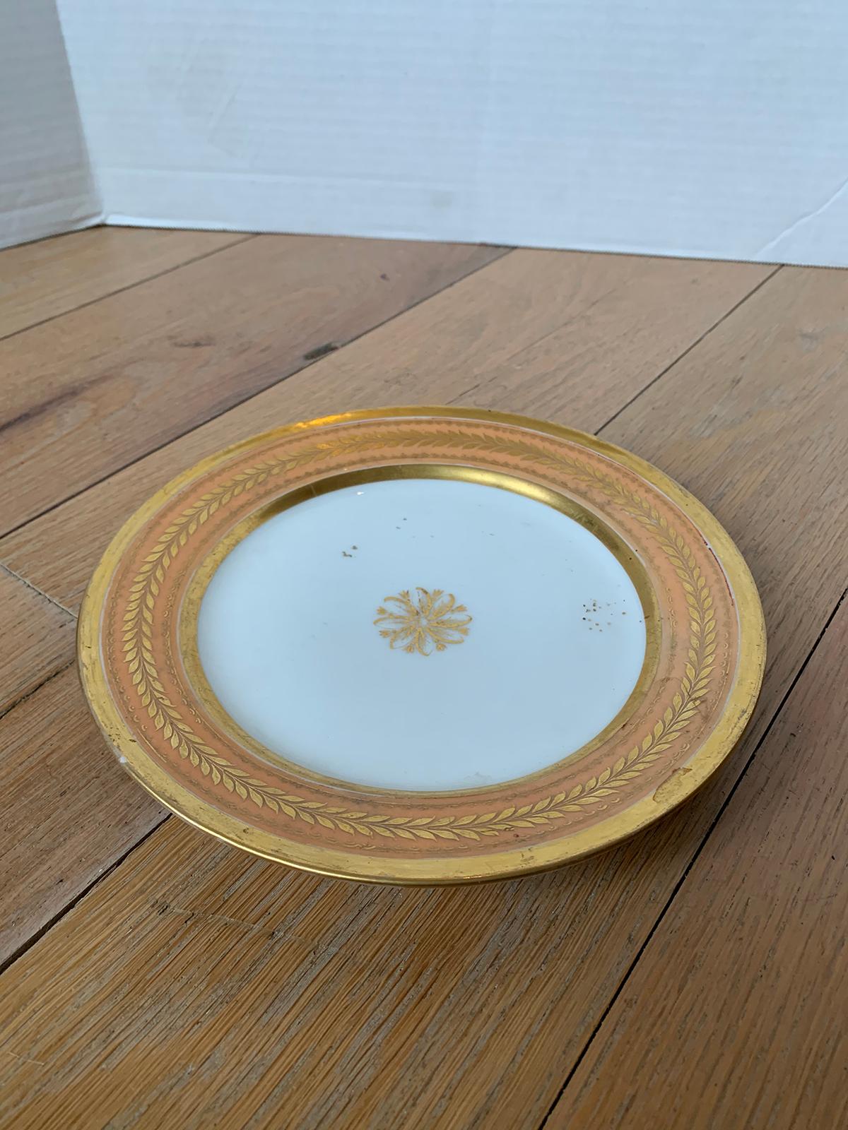 19th Century Continental Porcelain Plate, Gilt Details, Faint X-Impressed Mark In Good Condition For Sale In Atlanta, GA
