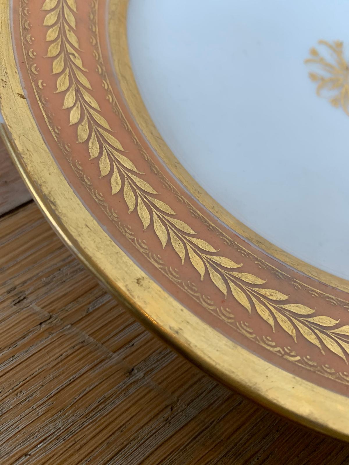 19th Century Continental Porcelain Plate, Gilt Details, Faint X-Impressed Mark For Sale 4
