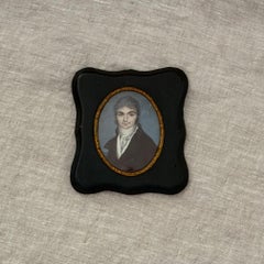 19th Century Continental Portrait Miniature in an Unusual Green Frame