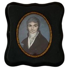 19th Century Continental Portrait Miniature in an Unusual Green Frame