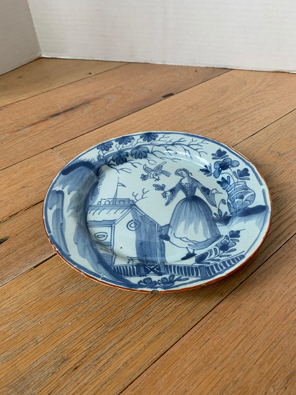 European 19th Century Continental Possibly German Blue and White Porcelain Round Plate